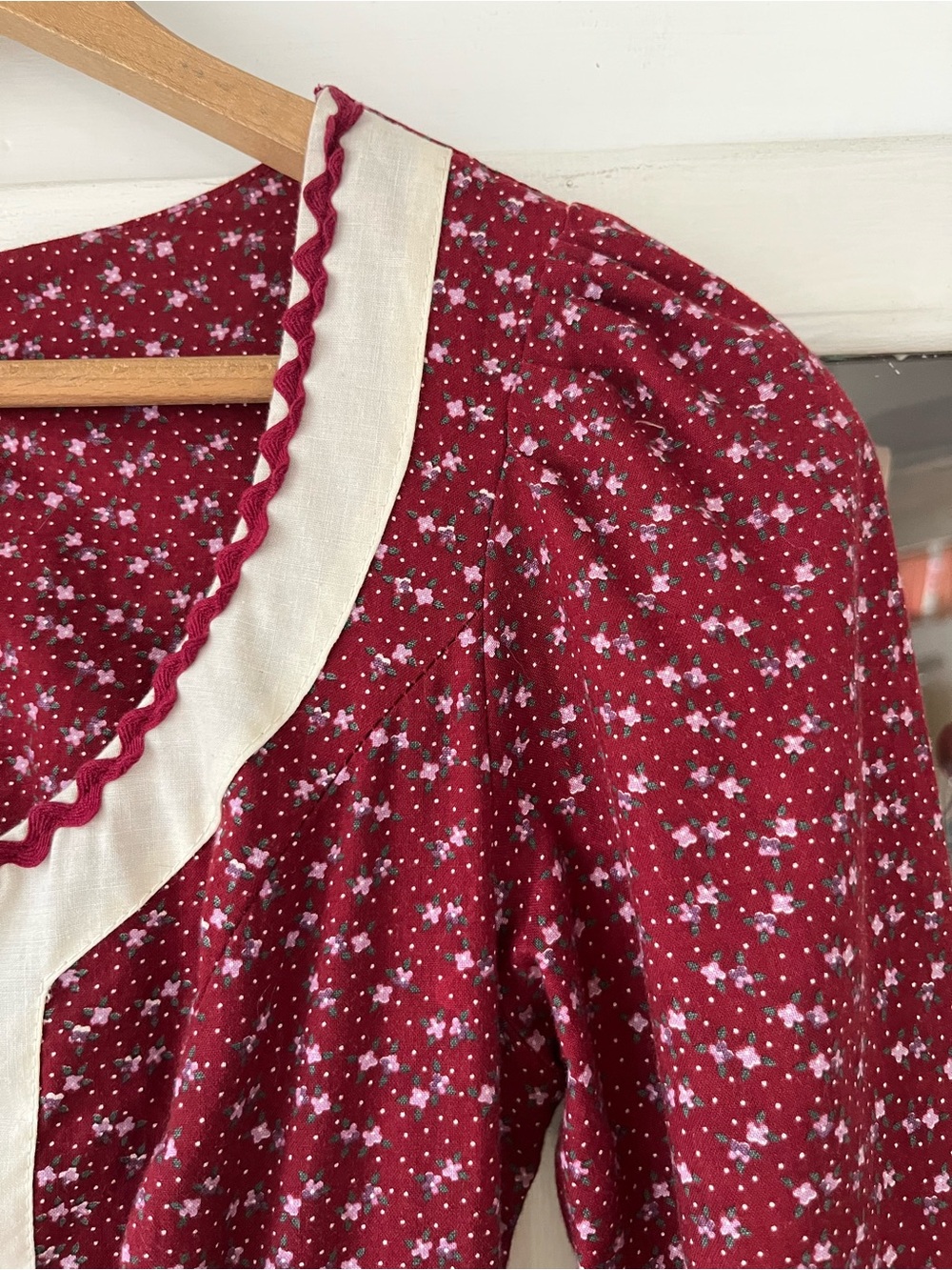 Vintage 70s Gunne Sax Cottagecore Burgundy Red Floral Corset Midi Dress XS - Picture 4 of 16